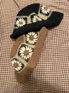 2 Handmade Crochet Sunflower Bucket Hat - Black & Brown